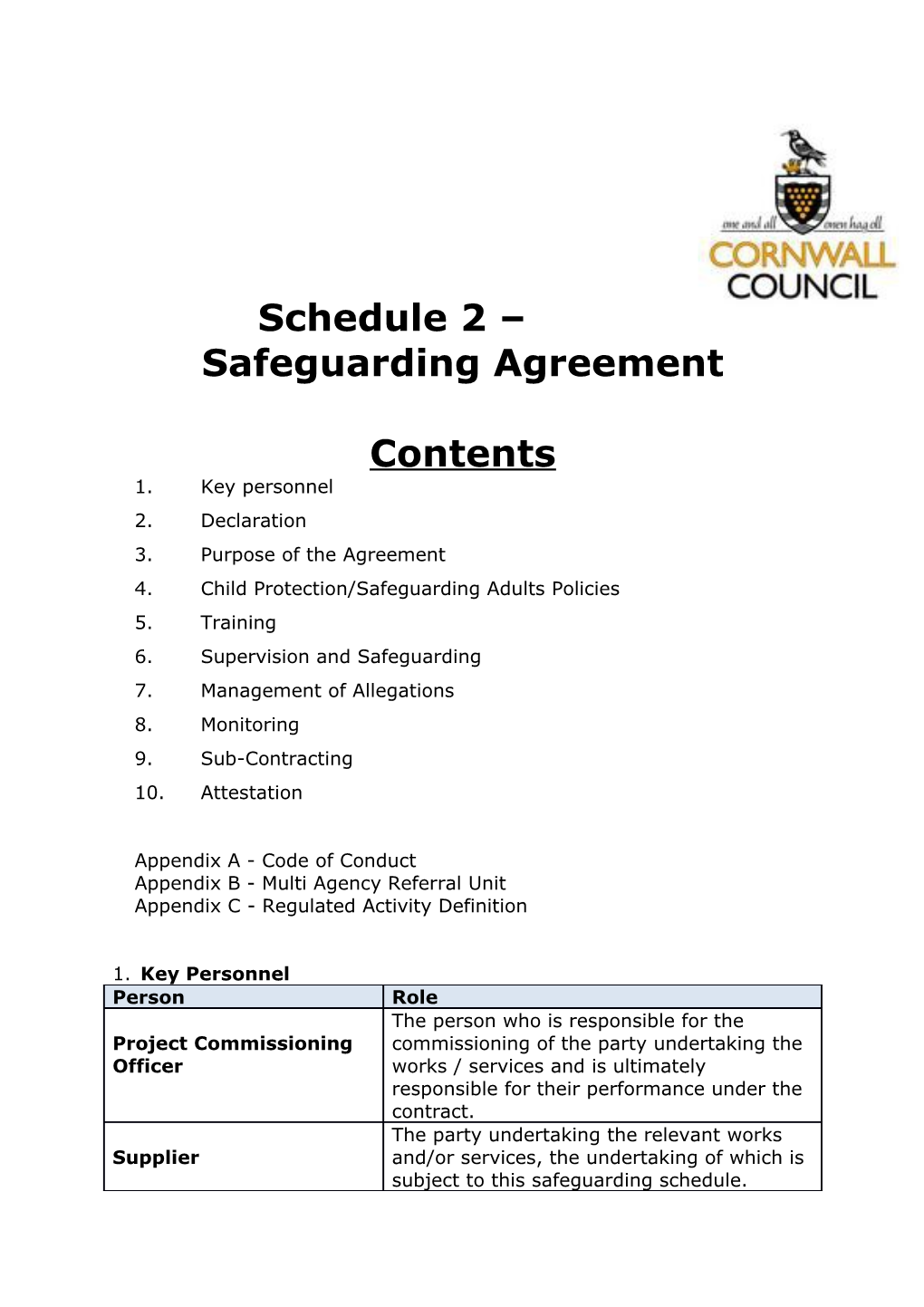 Schedule 2 Safeguarding Agreement