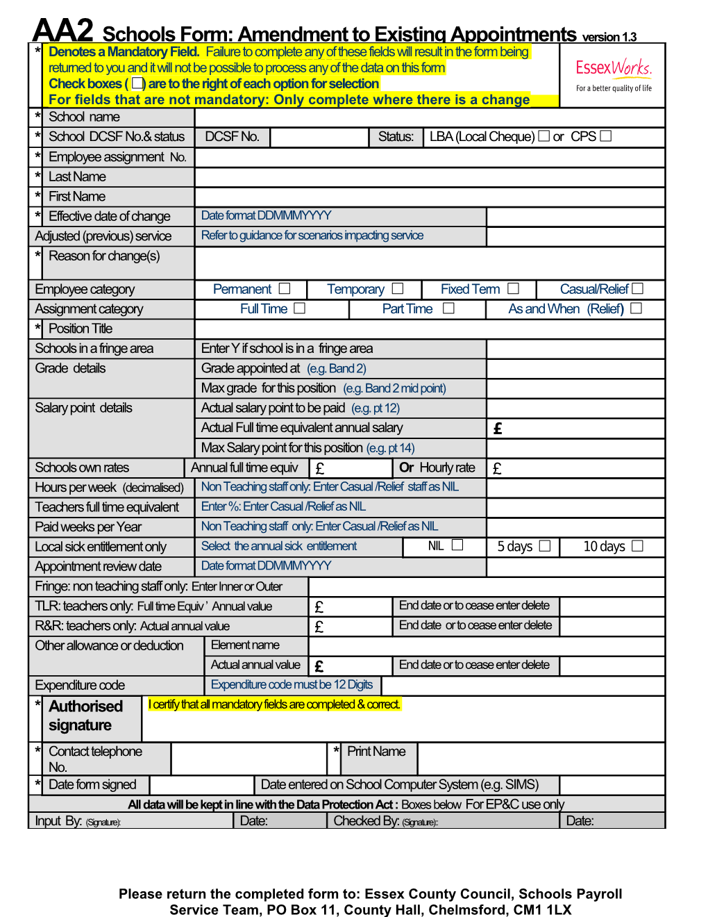 Personnel Surgery Questionnaire