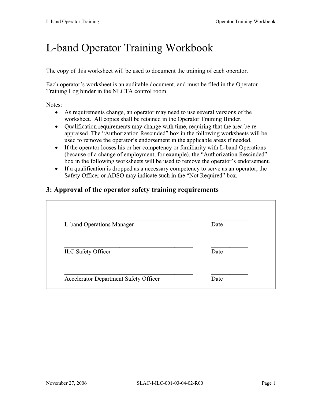 L-Band Operator Training Workbook