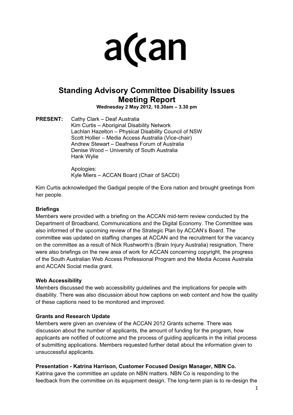 Standing Advisory Committee Disability Issues