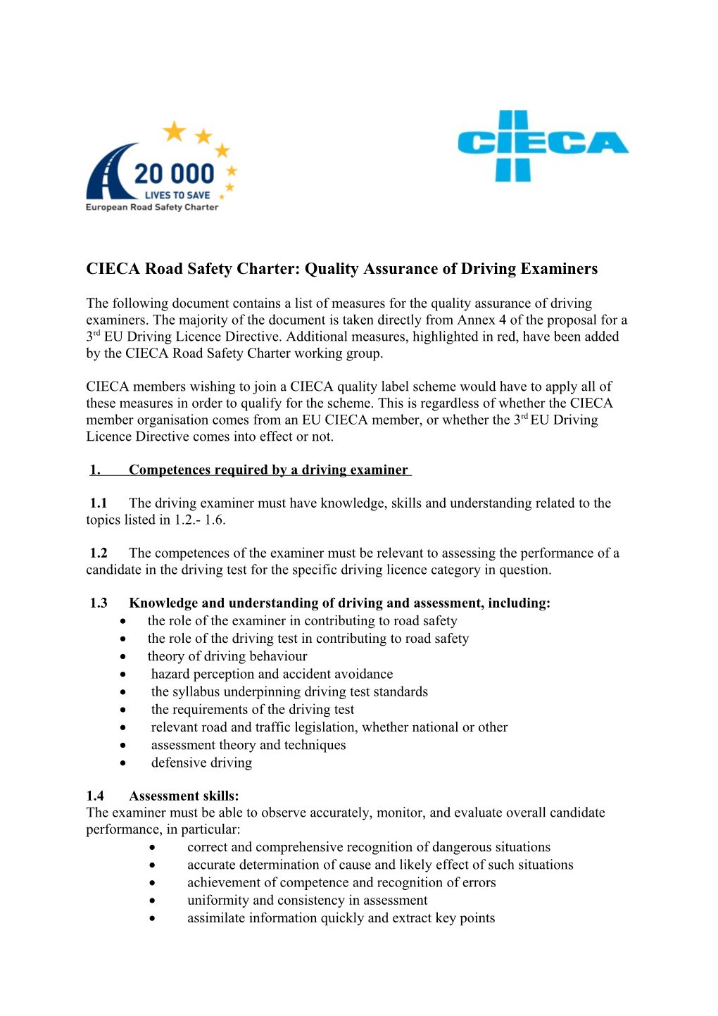 Minimum Standards for Driving Examiners