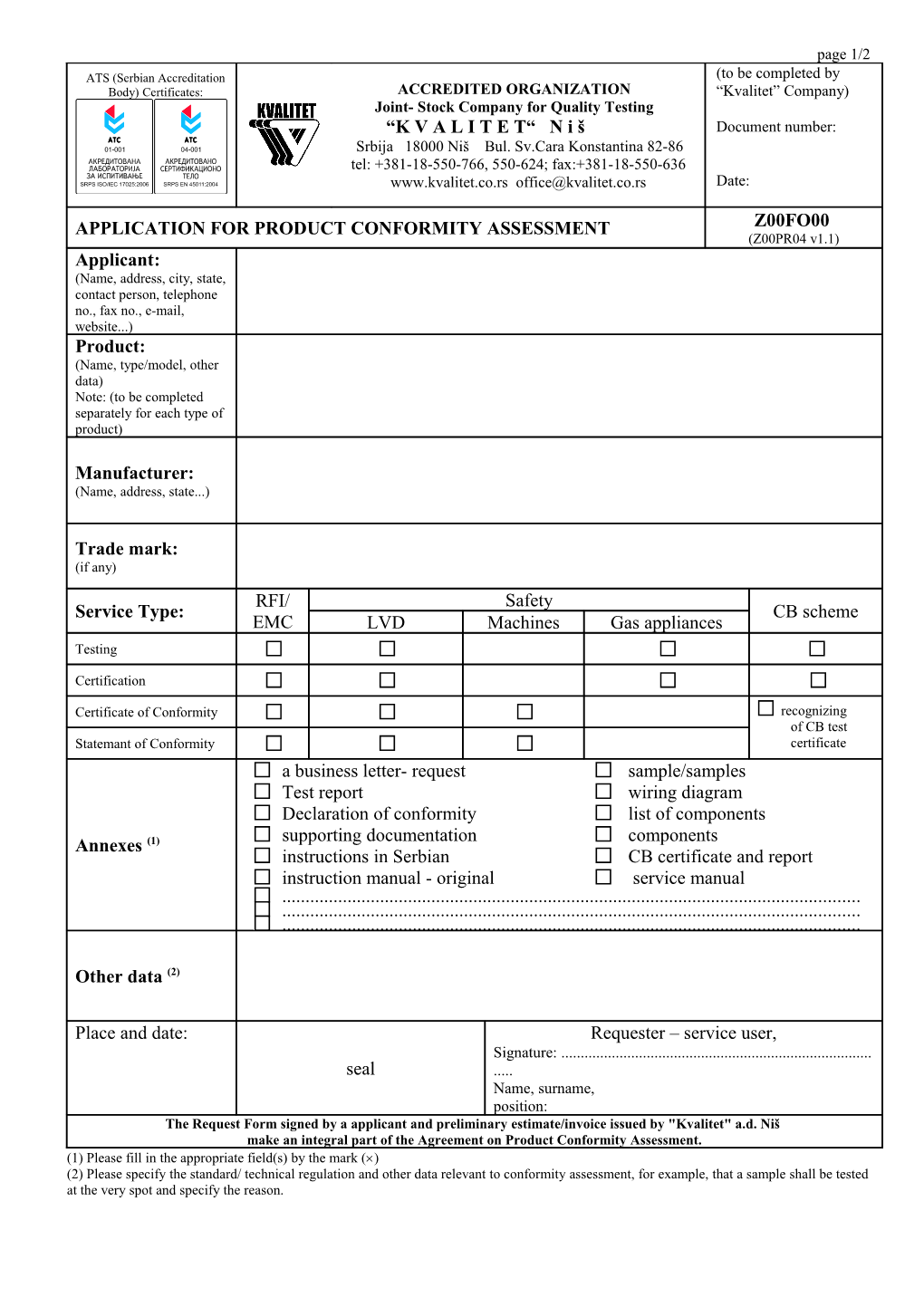 Agreement on Product Conformity Assessment