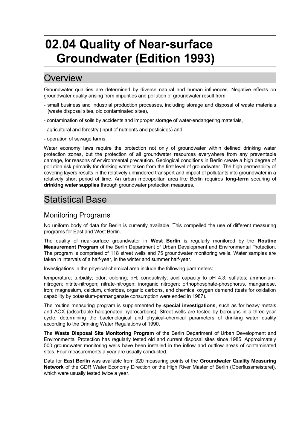 02.04 Quality of Near-Surface Groundwater (Edition 1993)