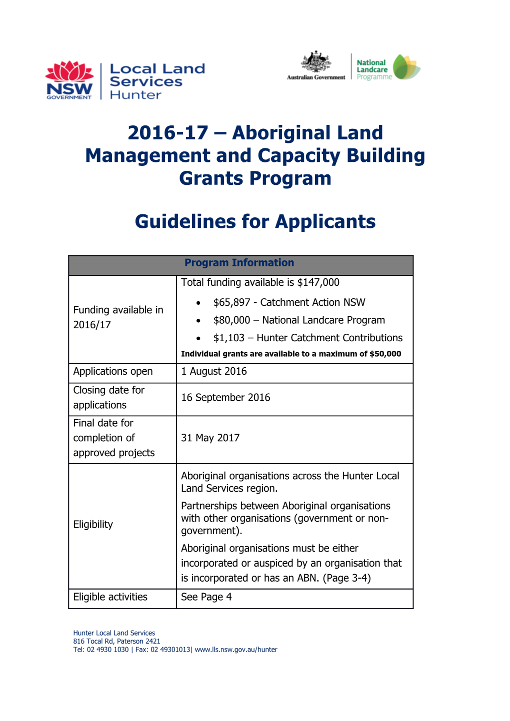 2016-17 Aboriginal Land Management and Capacity Building Grants Program