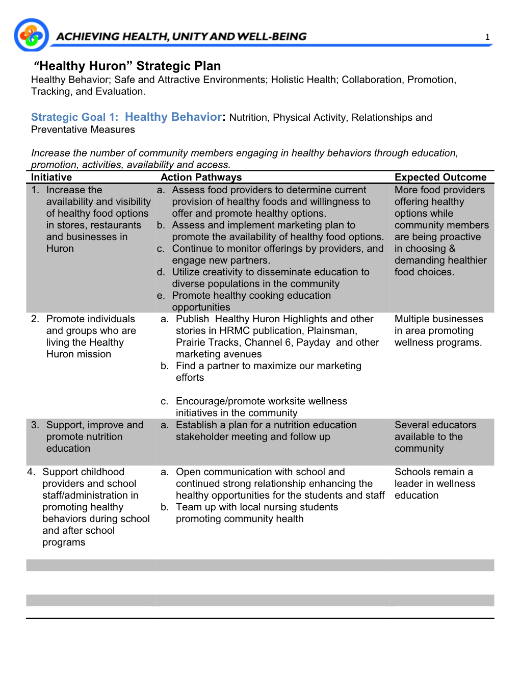 Healthy Huron Strategic Plan