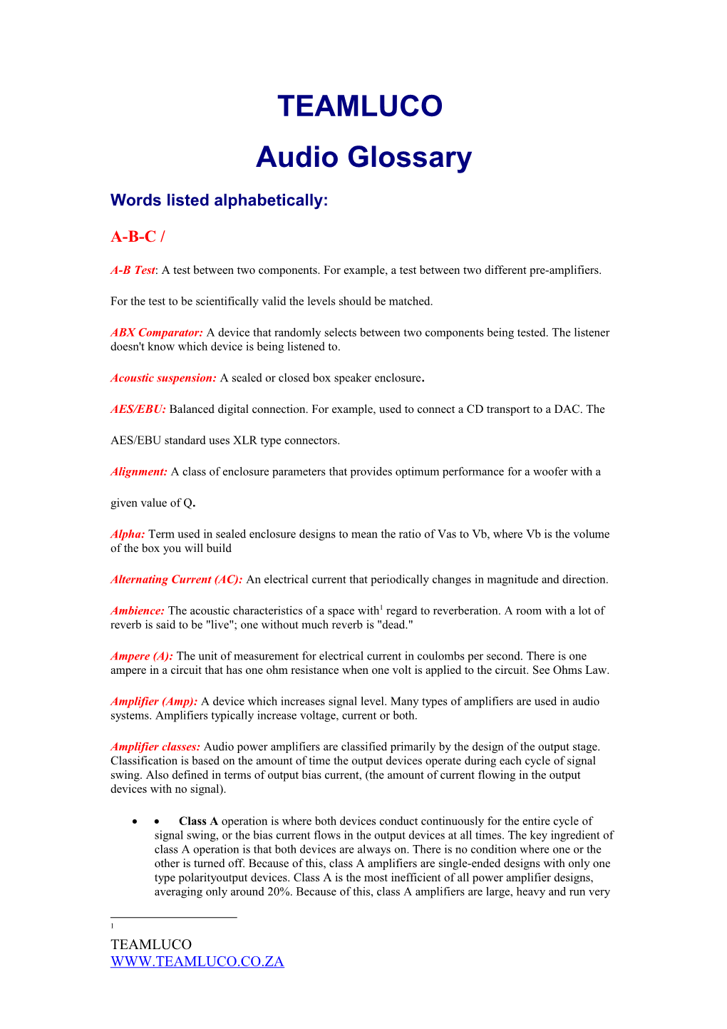 Audio Glossary