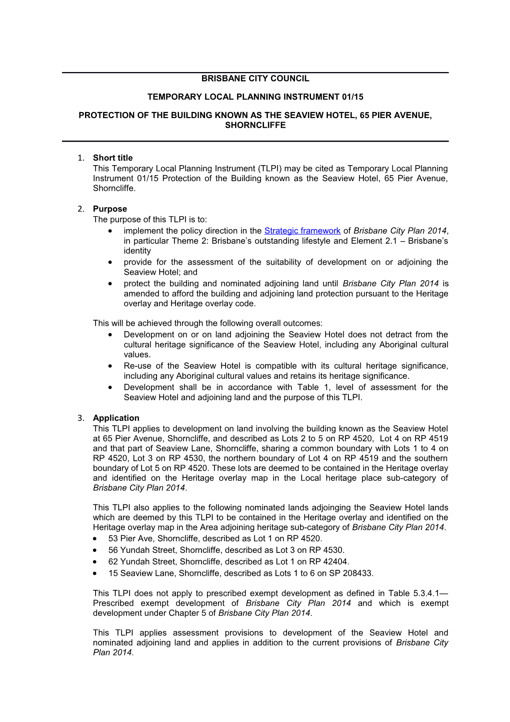 Temporary Local Planning Instrument 01/15