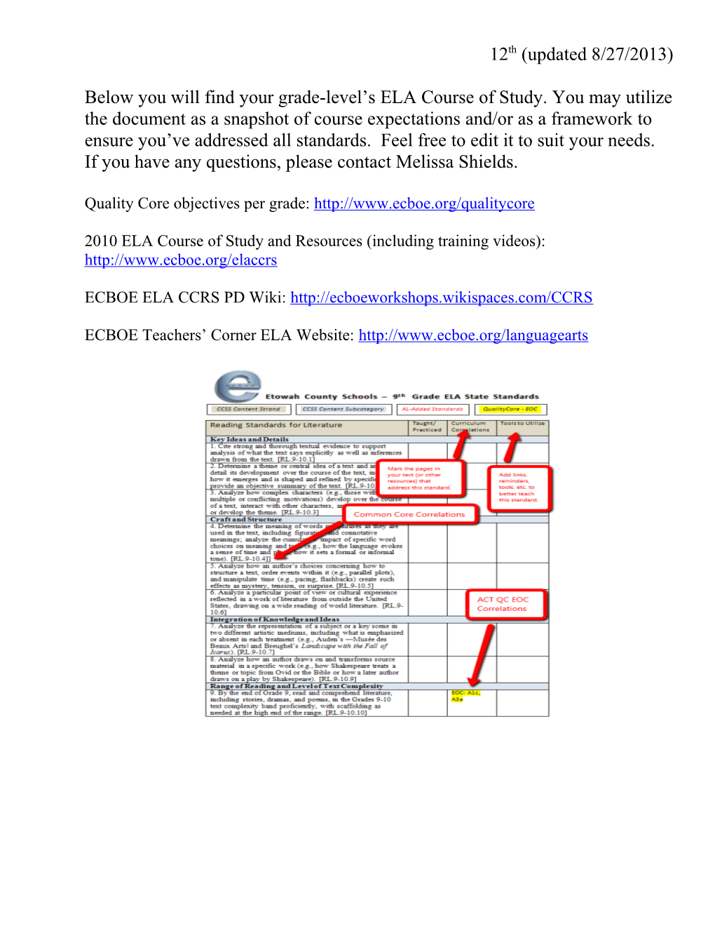 Quality Core Objectives Per Grade