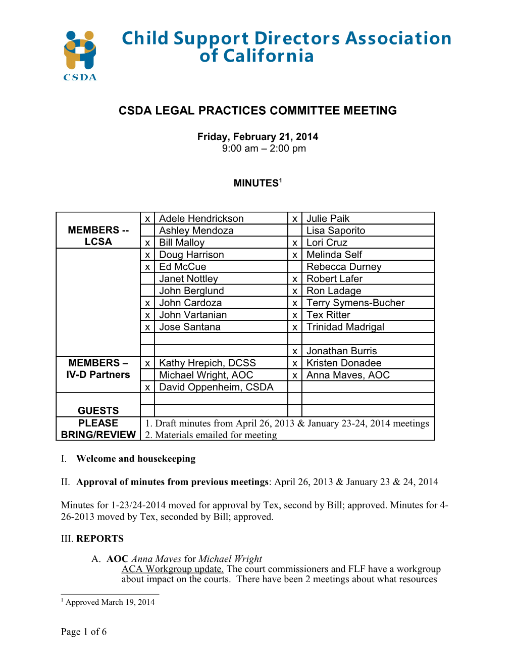 Csda Legal Practices Committee Meeting