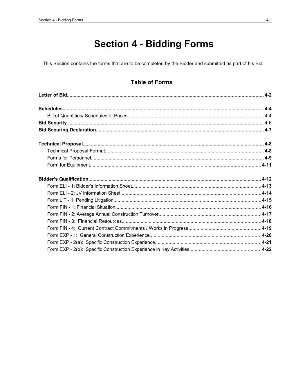 Section 4 - Bidding Forms