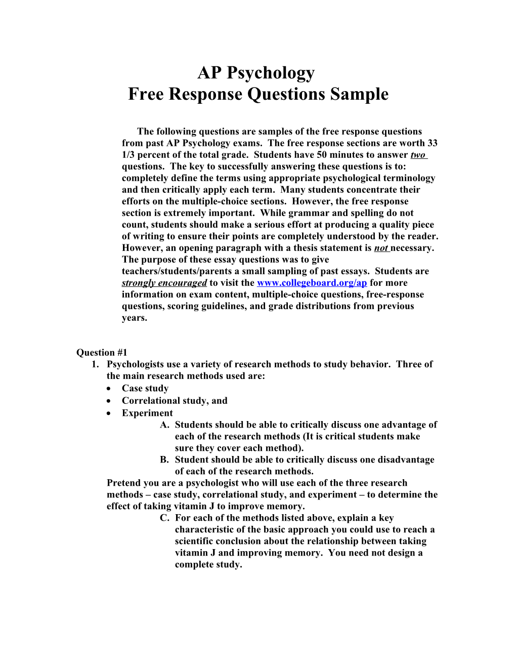 Free Response Questions Sample