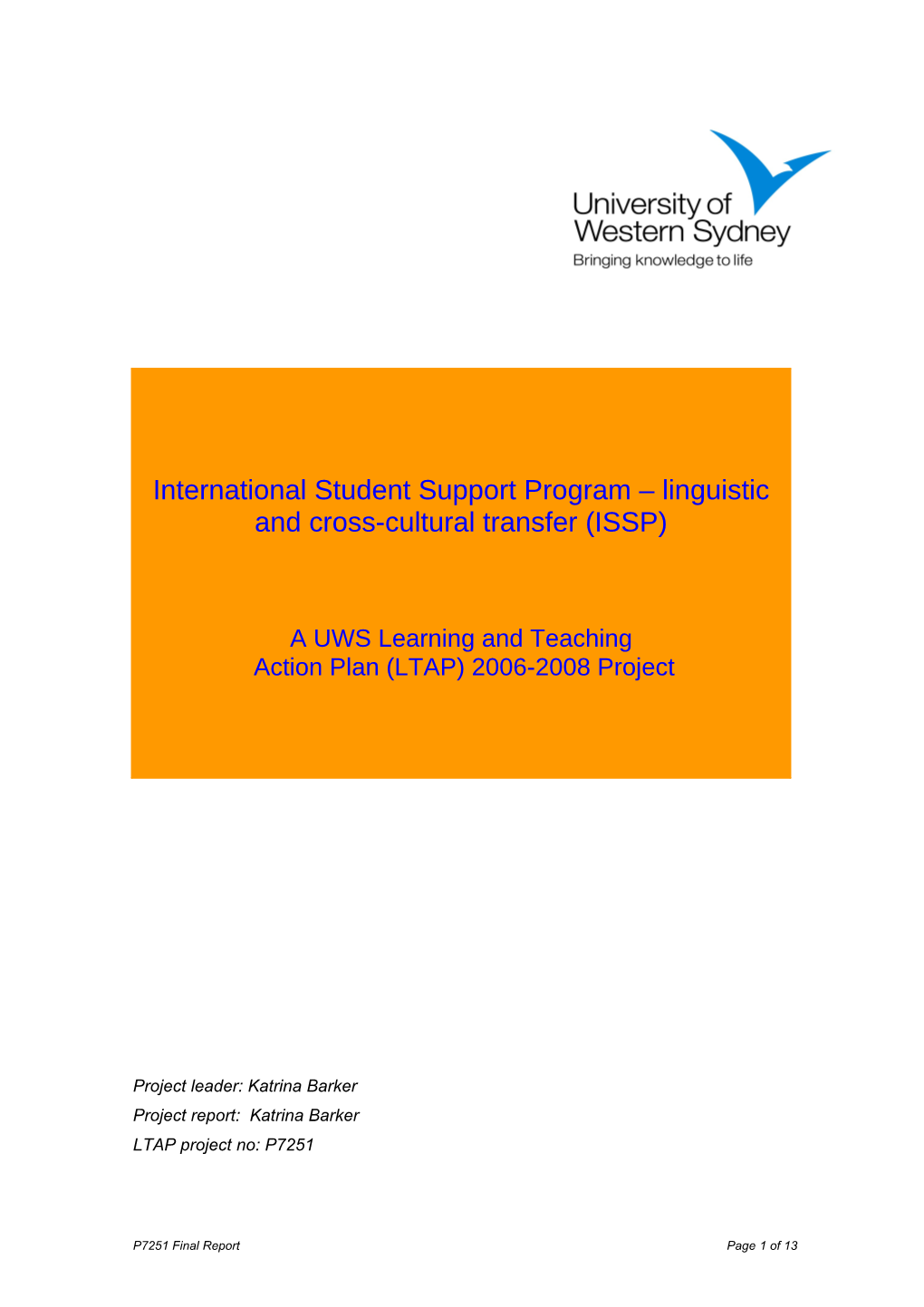 UWS Learning and Teaching Action Plan Projects