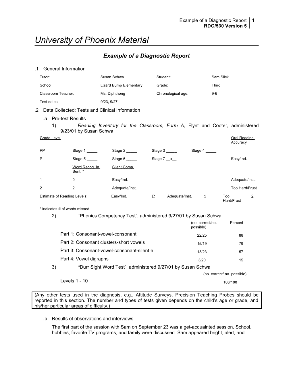 Example of a Diagnostic Report