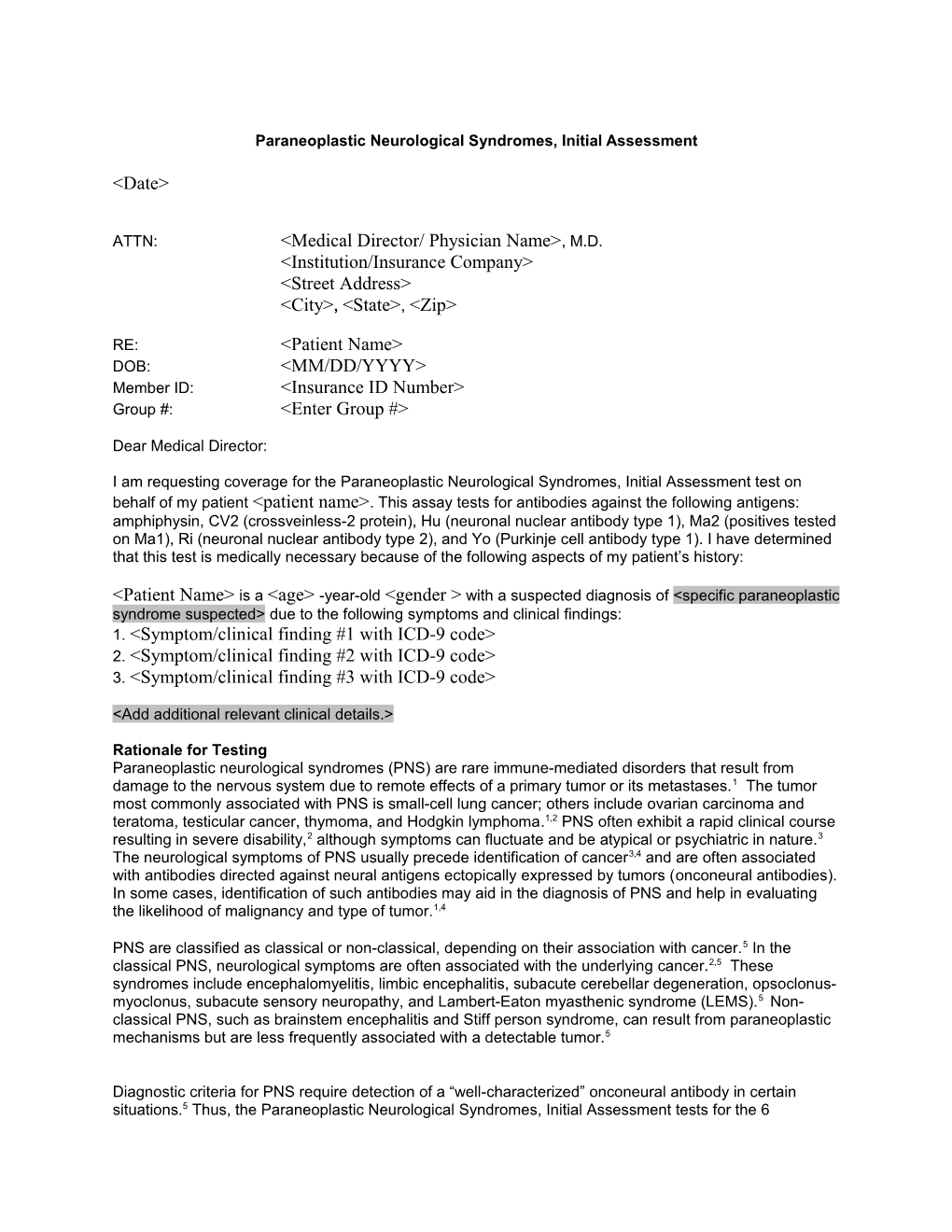 Paraneoplastic Neurological Syndromes, Initial Assessment