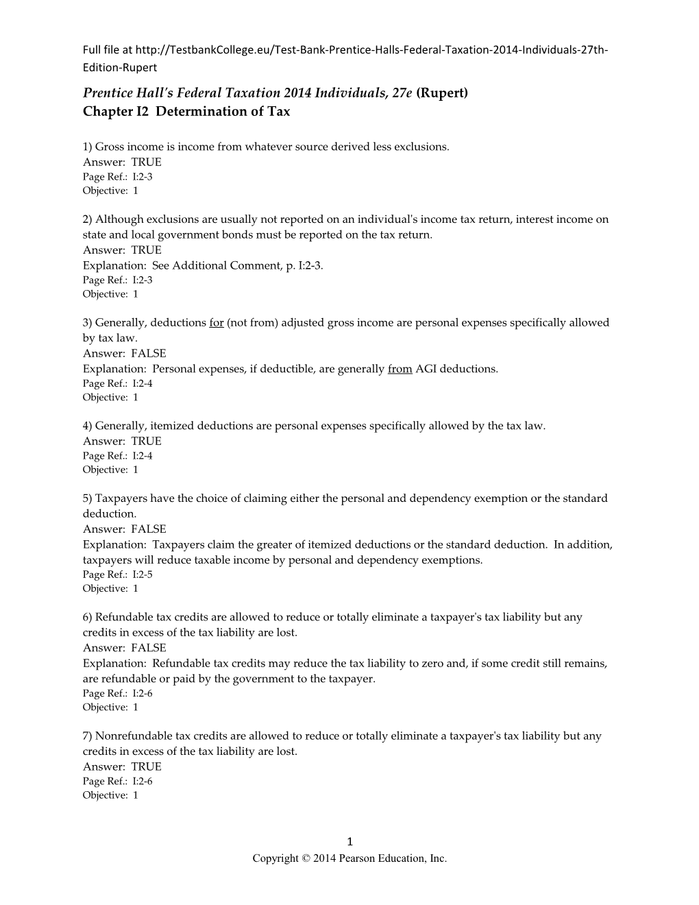 Prentice Hall's Federal Taxation 2014 Individuals, 27E (Rupert)