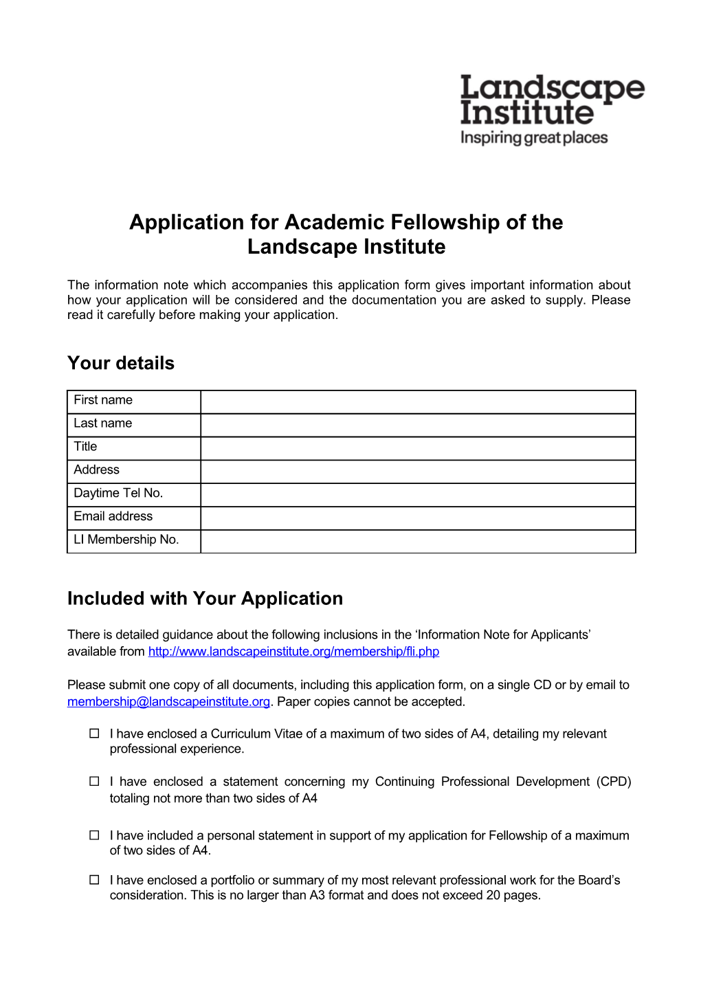 Application for Academic Fellowship of The