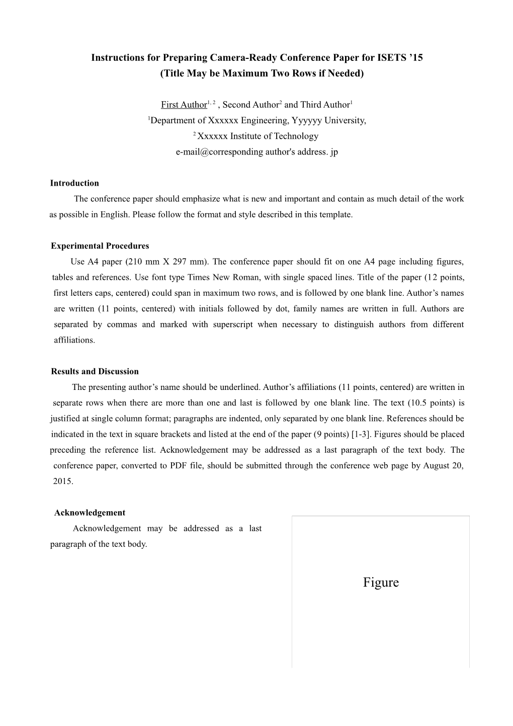 Instructions for Preparing Camera-Ready Conference Paper for ISETS 15
