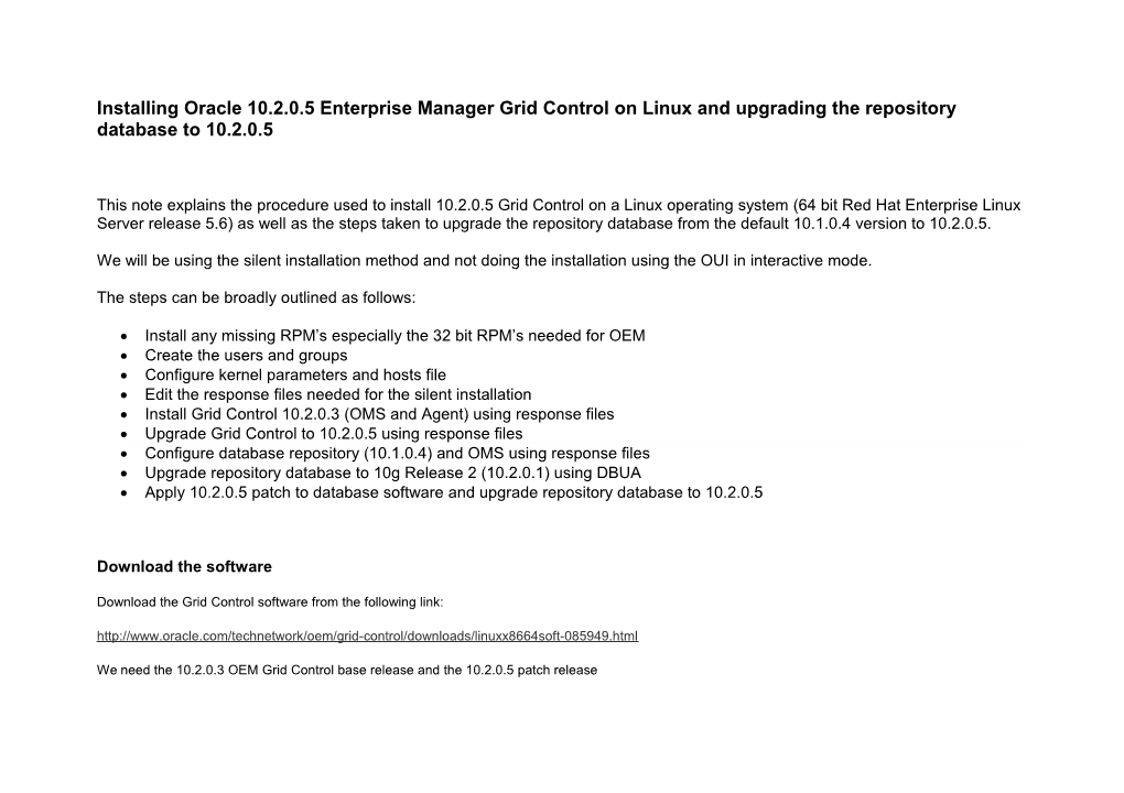 Installing Oracle 10.2.0.5 Enterprise Manager Grid Control on Linux and Upgrading The