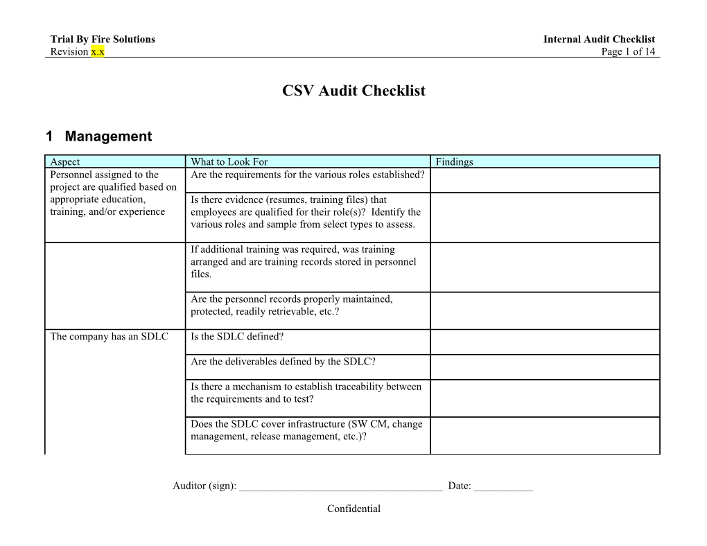 CSV Audit Checklist