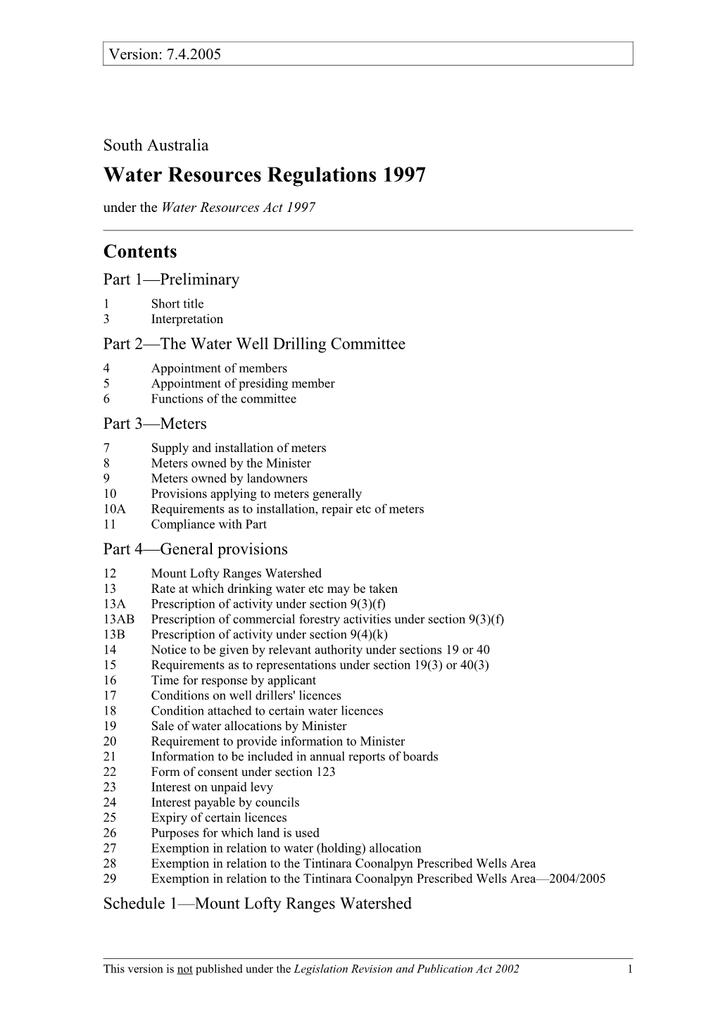 Water Resources Regulations1997