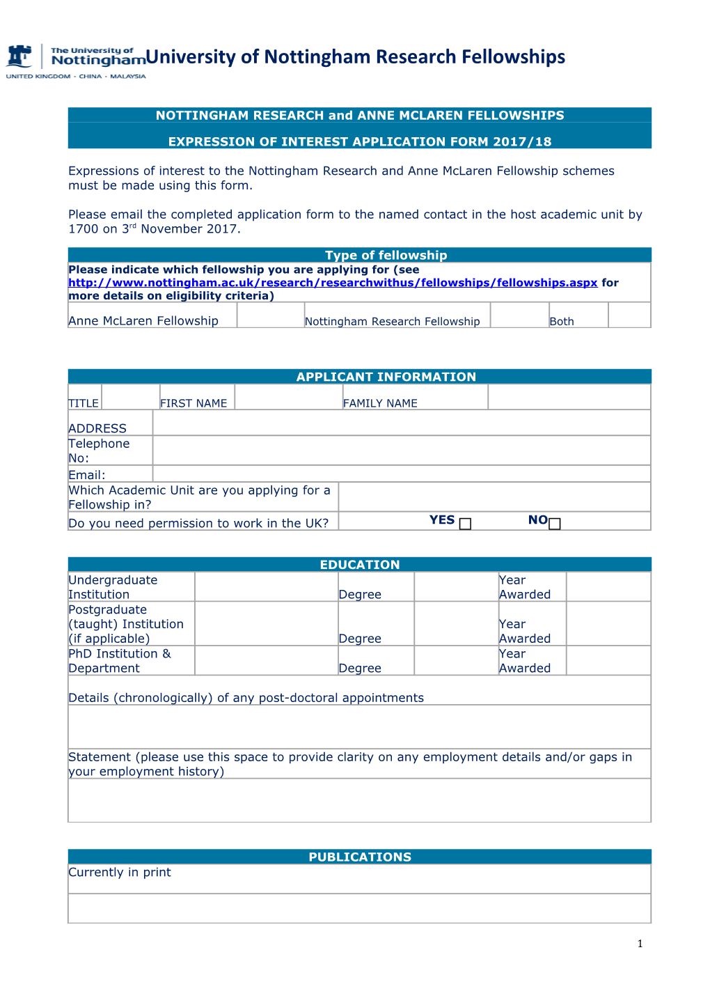 NOTTINGHAM RESEARCH and ANNE MCLAREN FELLOWSHIPS