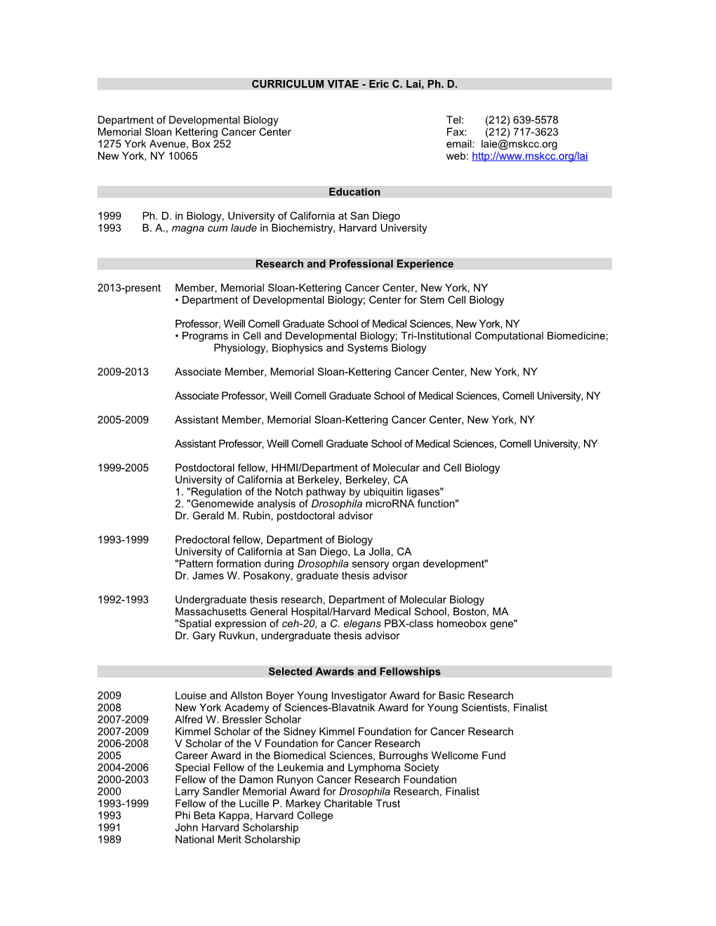 CURRICULUM VITAE - Eric C. Lai, Ph. D