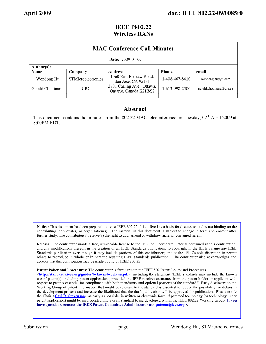 IEEE P802.22 Wireless Rans