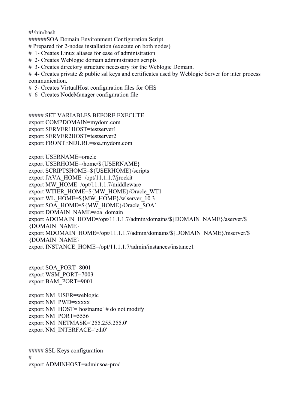 SOA Domain Environment Configuration Script