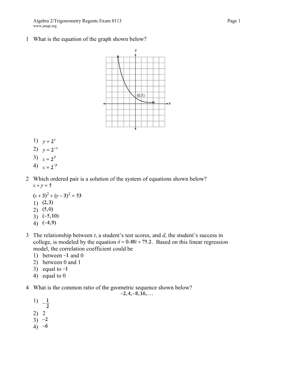 Algebra 2/Trigonometry Regents Exam 0113Page 1