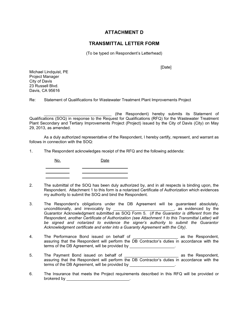 Transmittal Letter Form