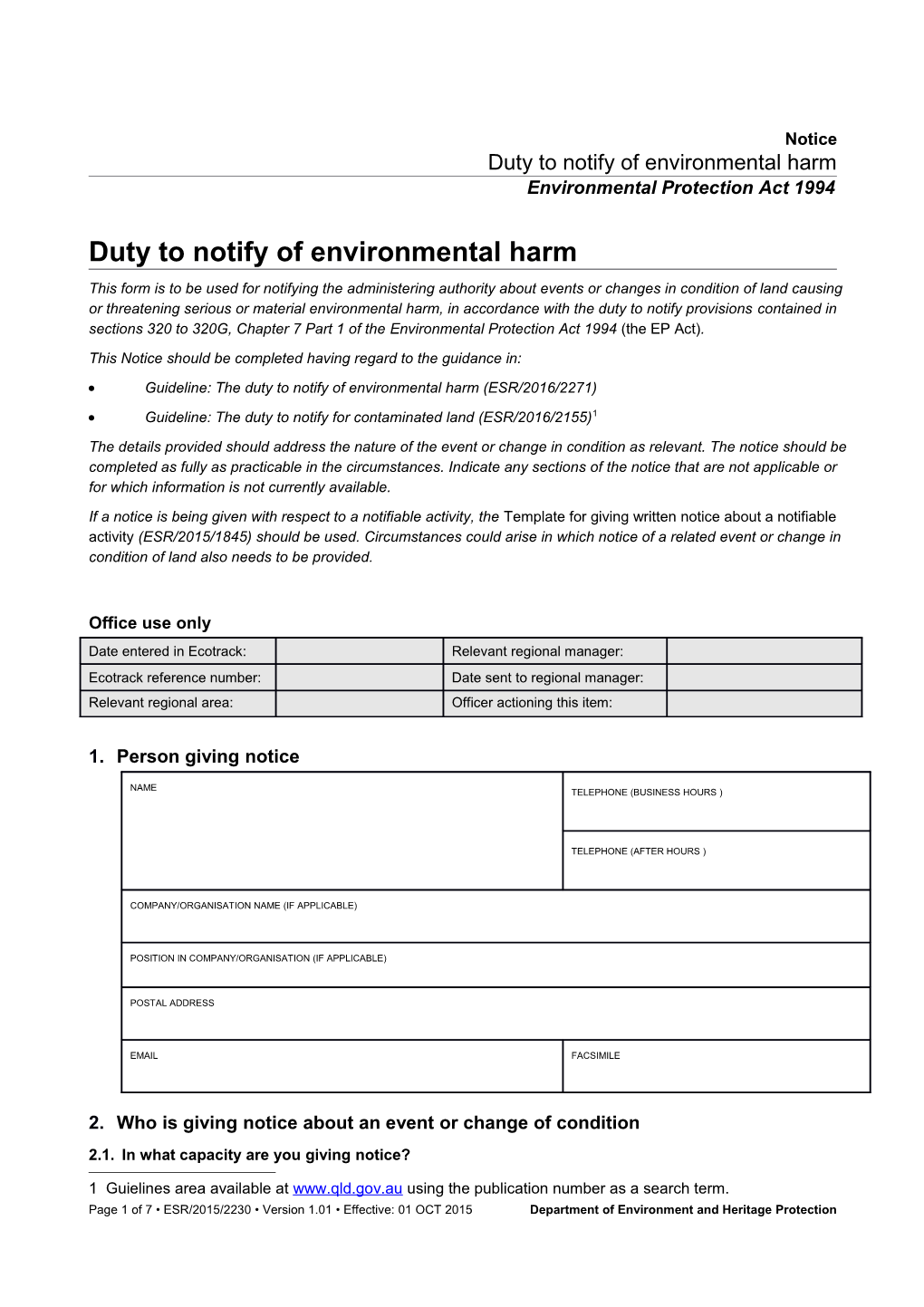 Duty to Notify of Environmental Harm