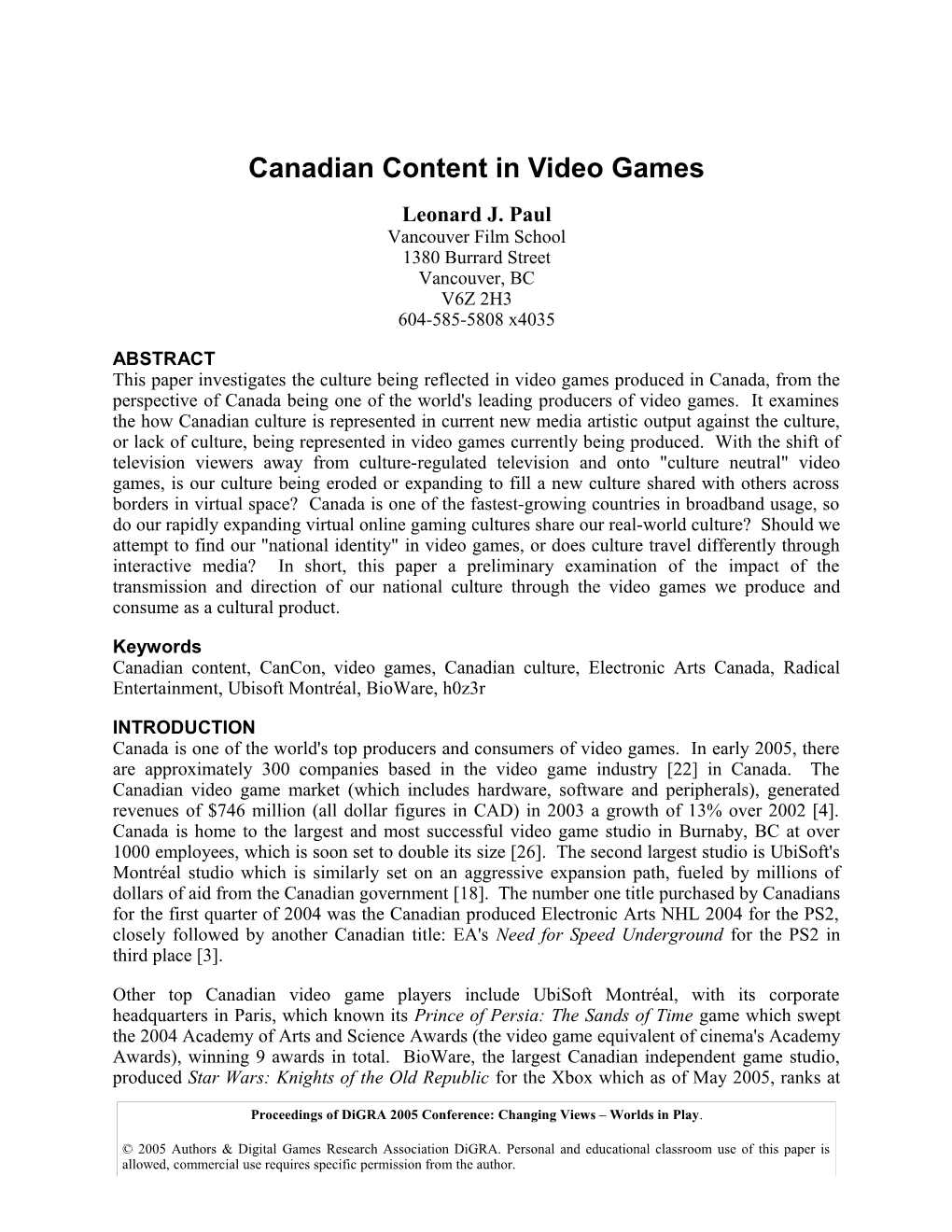 Canadian Content in Video Games
