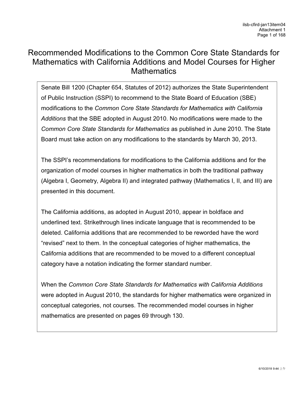 Common Core State Standards for Math - Frameworks (CA Dept of Education)