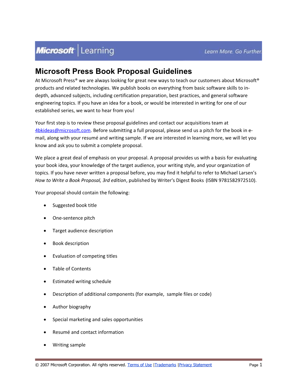 Microsoft Pressbook Proposal Guidelines