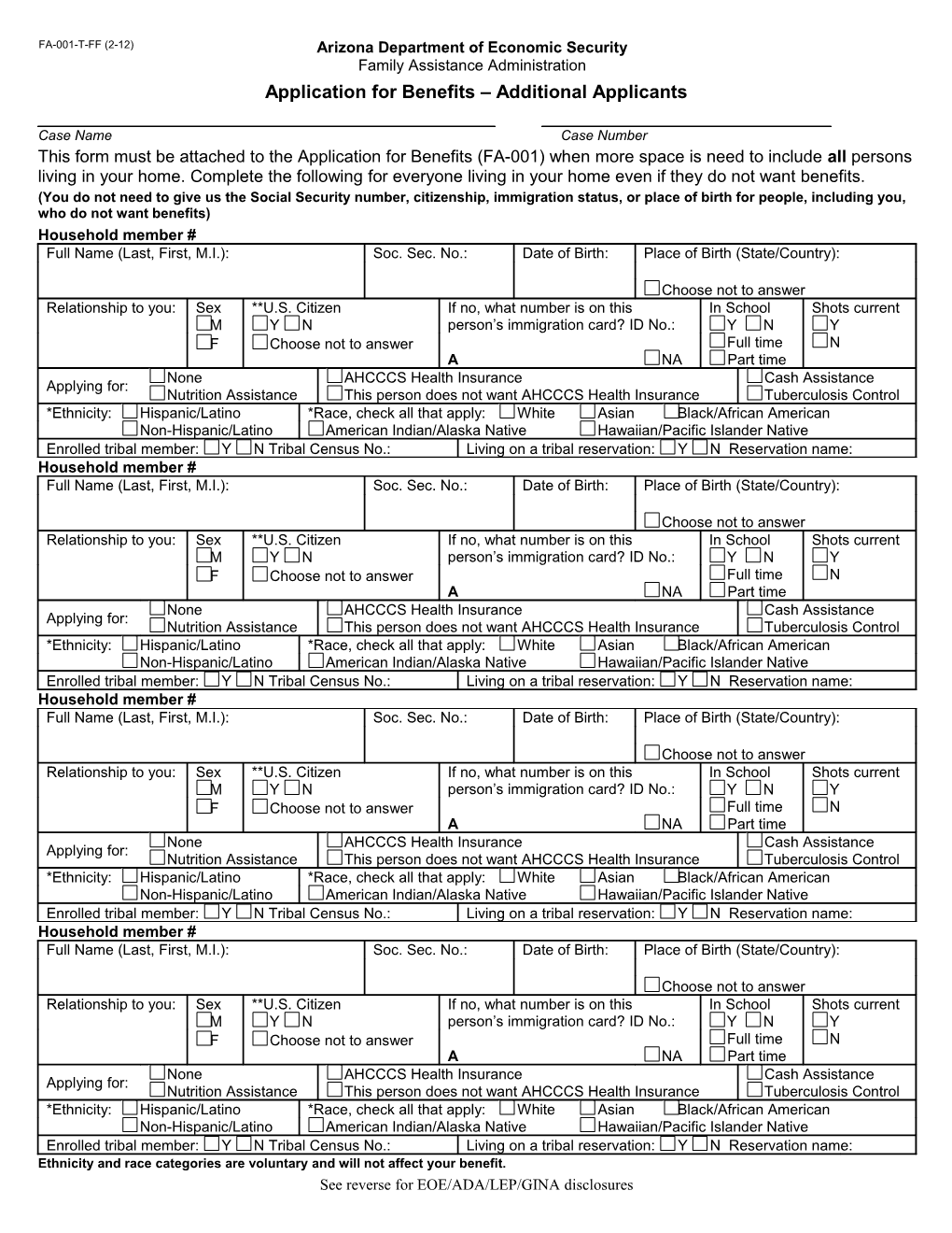 Application for Benefits Additional Applicants