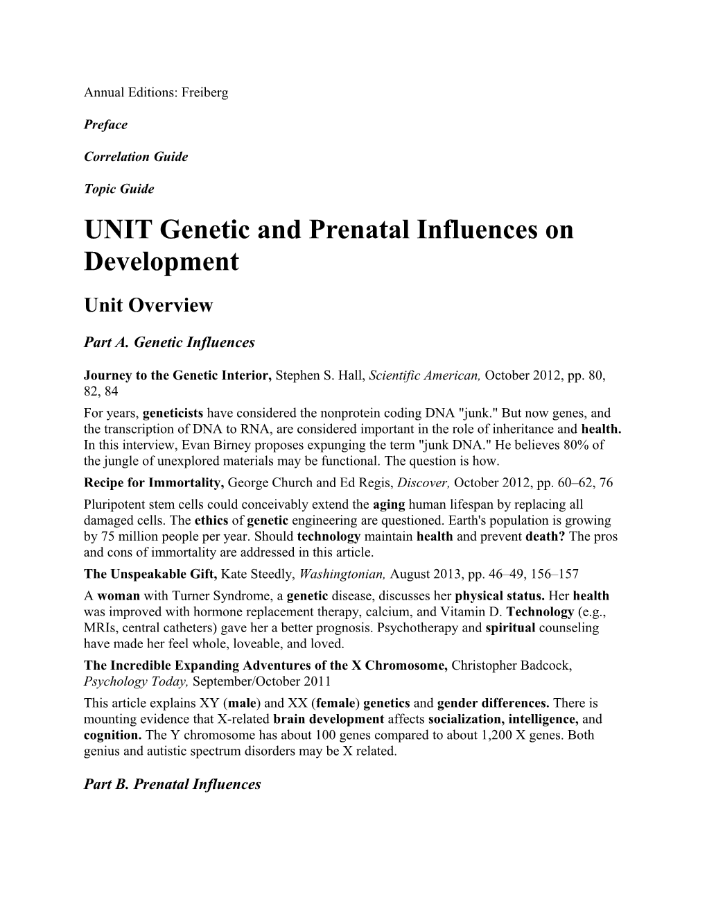 UNIT Genetic and Prenatal Influences on Development