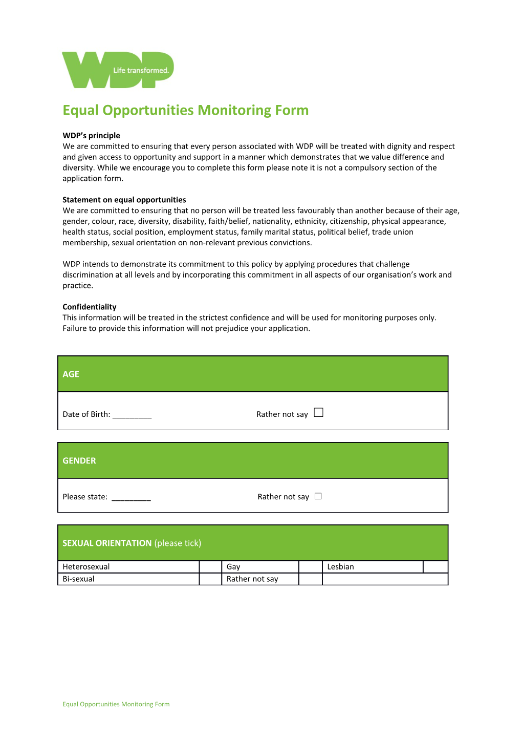 Equal Opportunities Monitoring Form s10