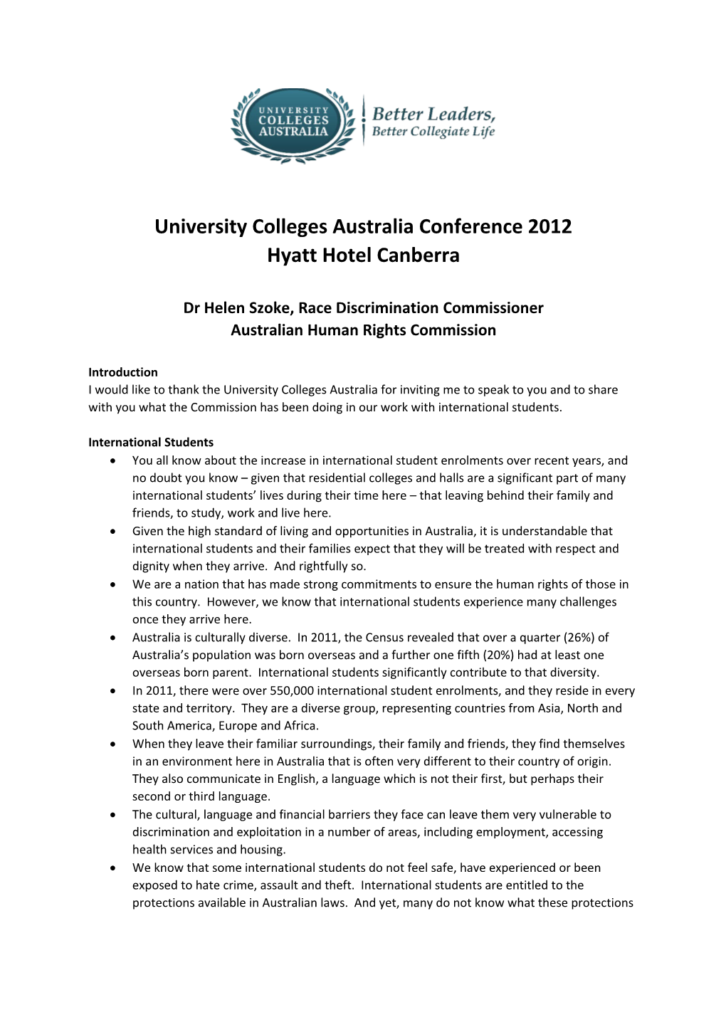 University Colleges Australia Conference 2012