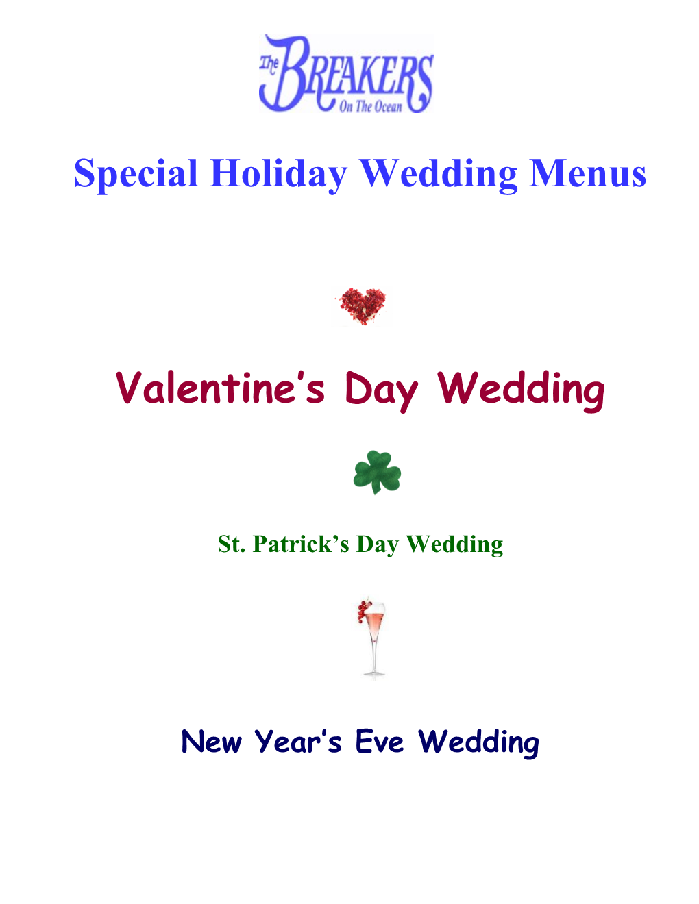 Special Holiday Wedding Menus