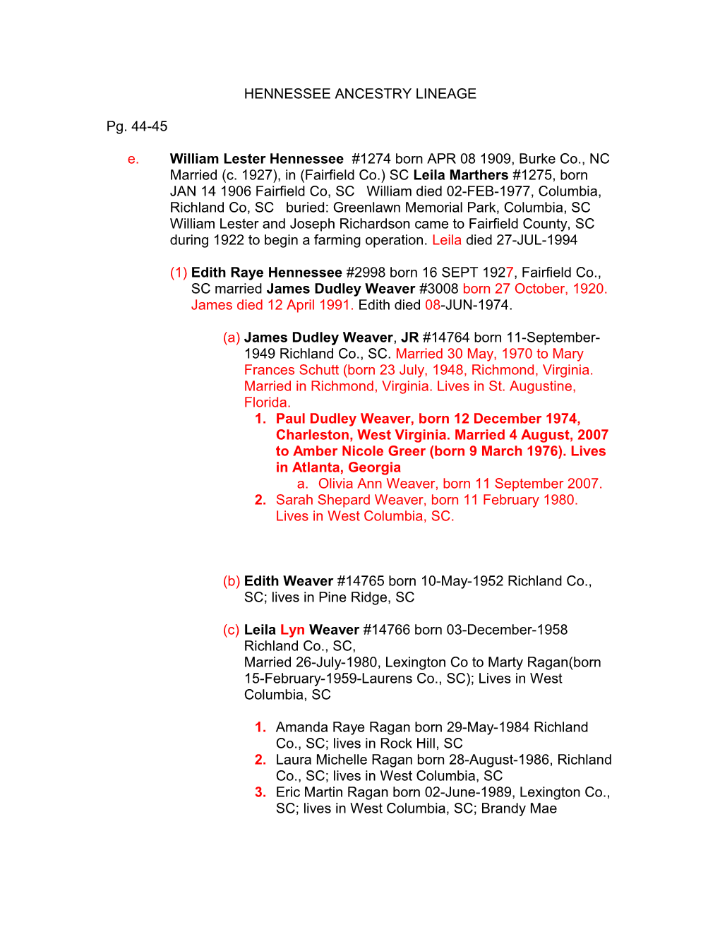 Hennessee Ancestry Lineage