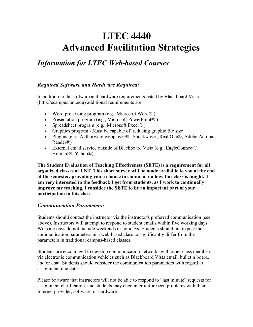 LTEC 4440Advanced Facilitation Strategies