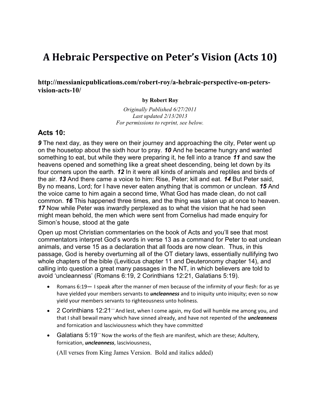 A Hebraic Perspective on Peter S Vision (Acts 10)