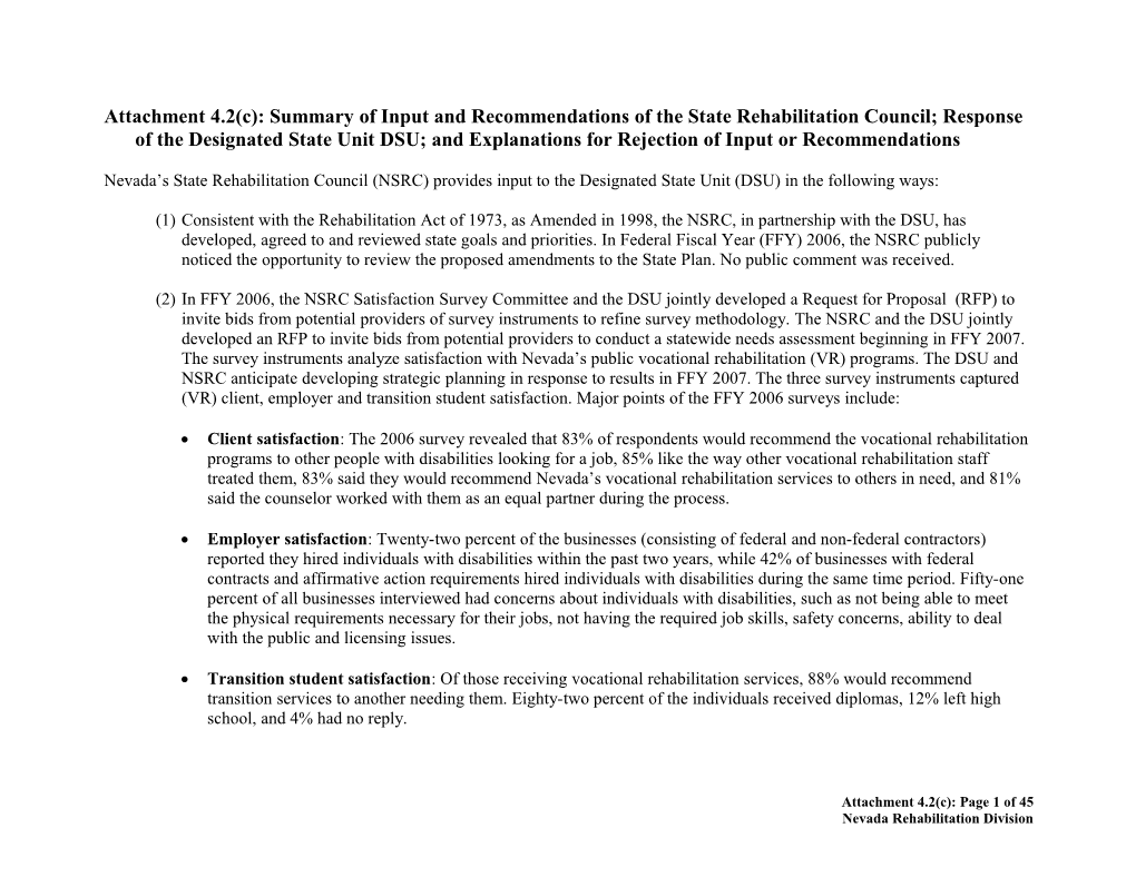 Attachment 4.2(C): Summary of Input and Recommendations of the State Rehabilitation Council;