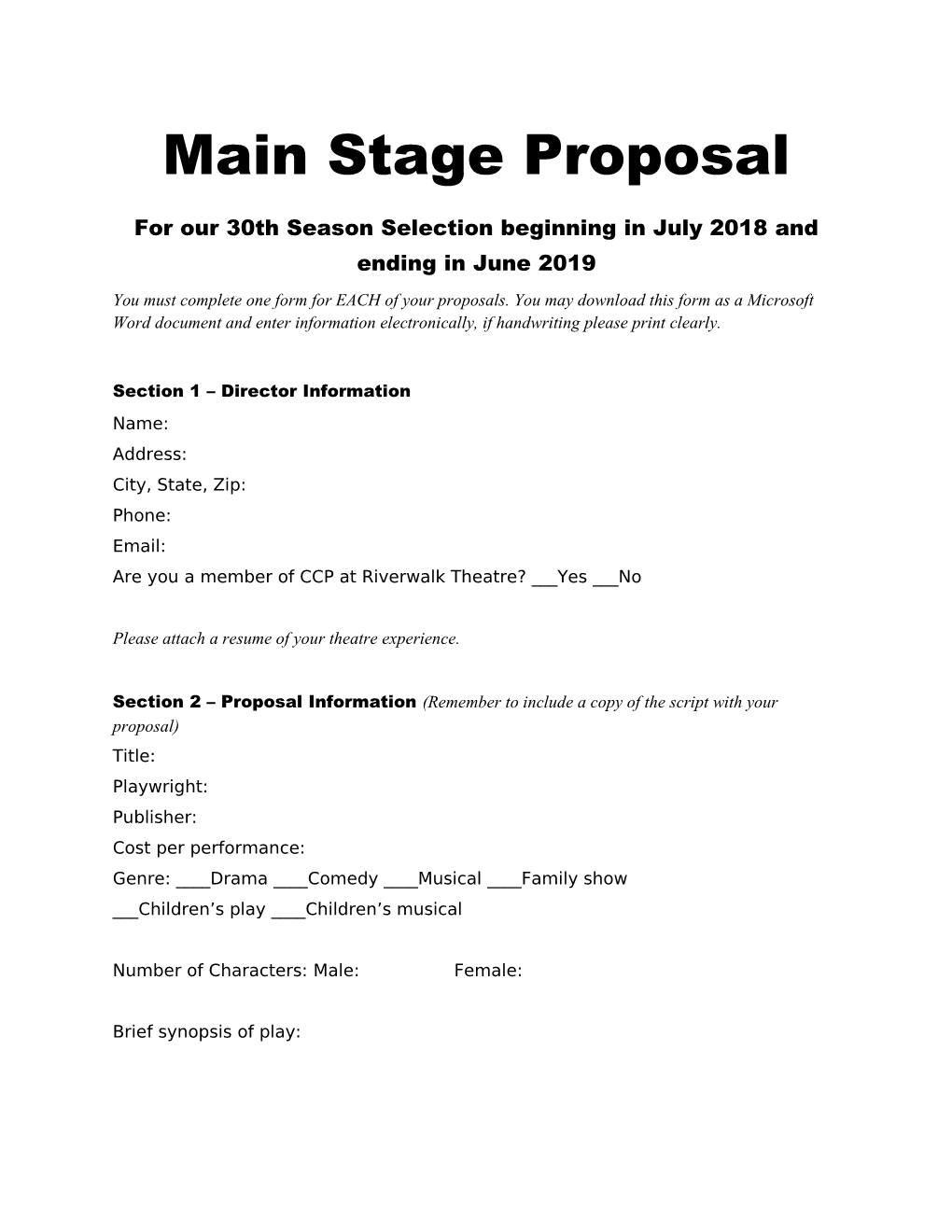 Main Stage Proposal