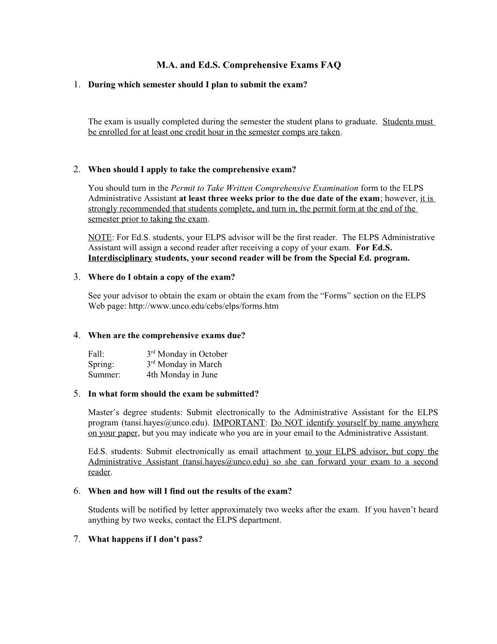 M.A. and Ed.S. Comprehensive Exams FAQ