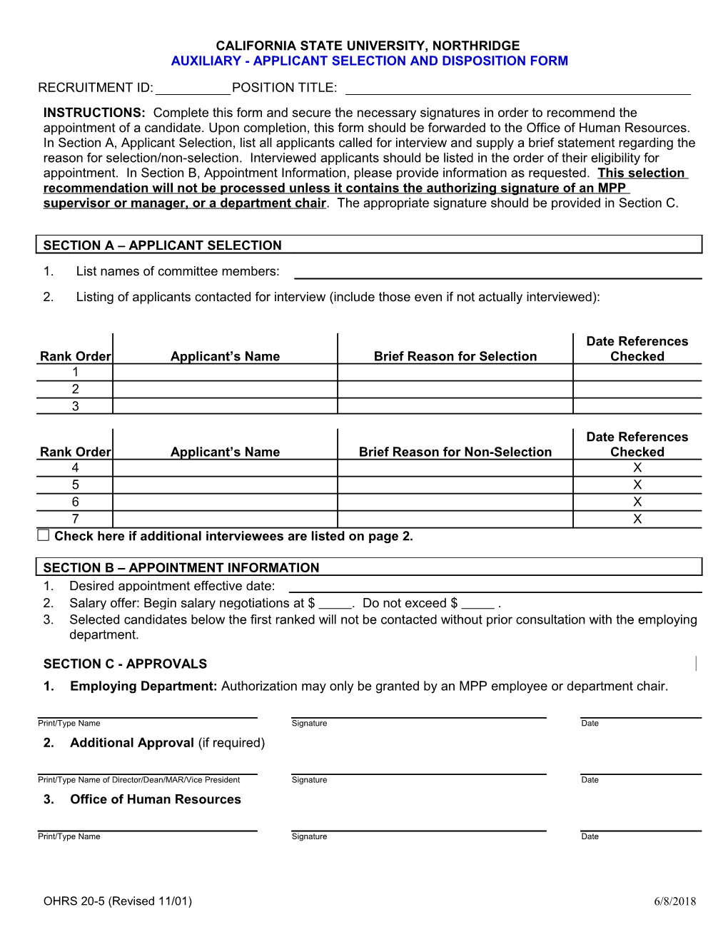 Applicant Selection and Disposition Form