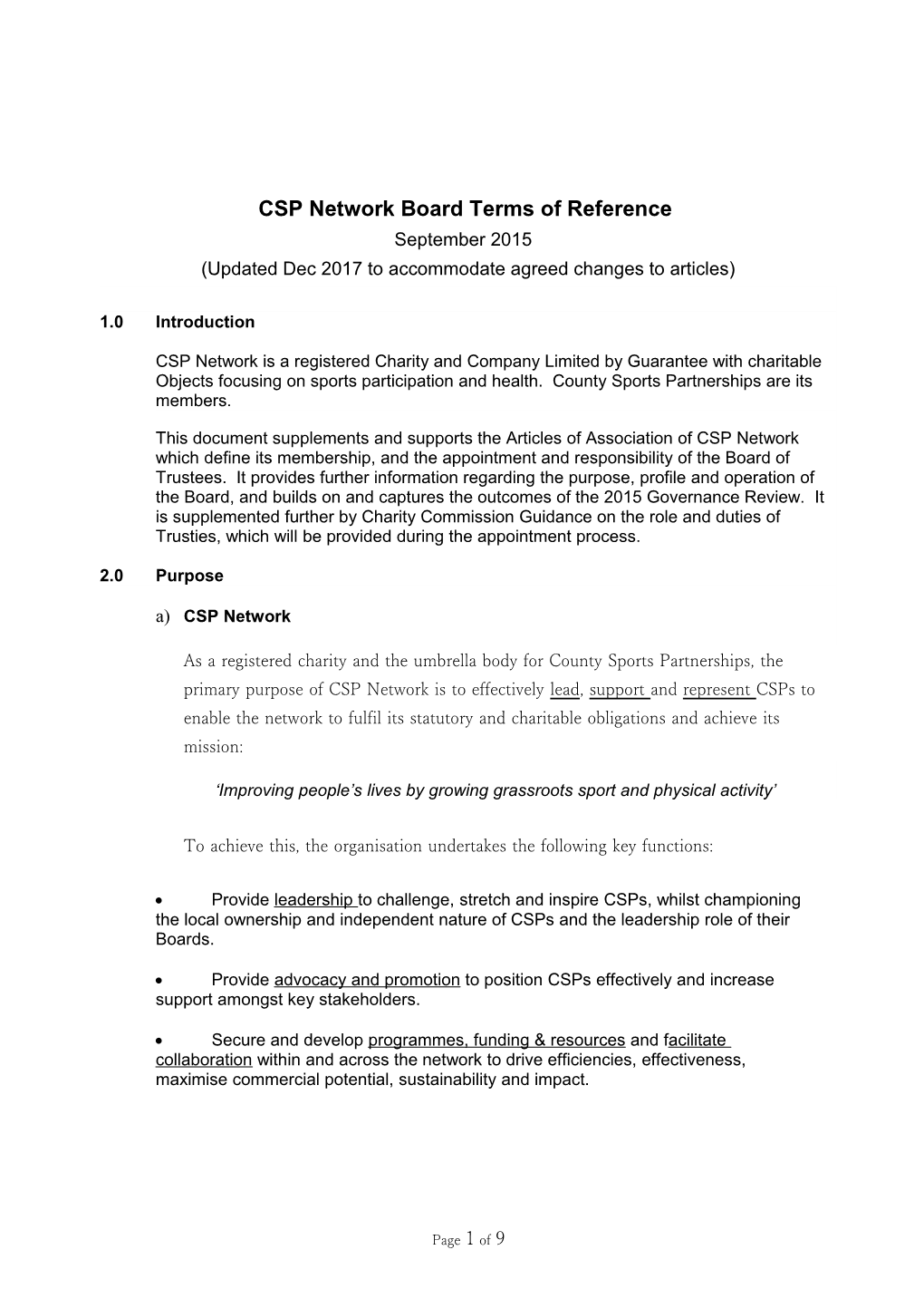 CSP Network Board Terms of Reference