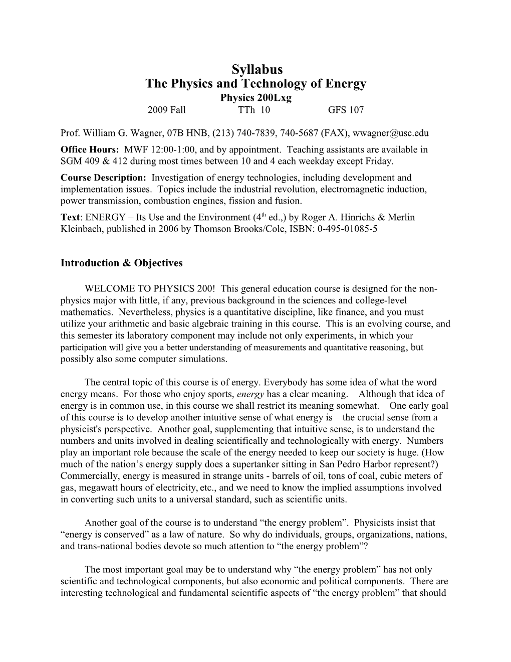 The Physics and Technology of Energy