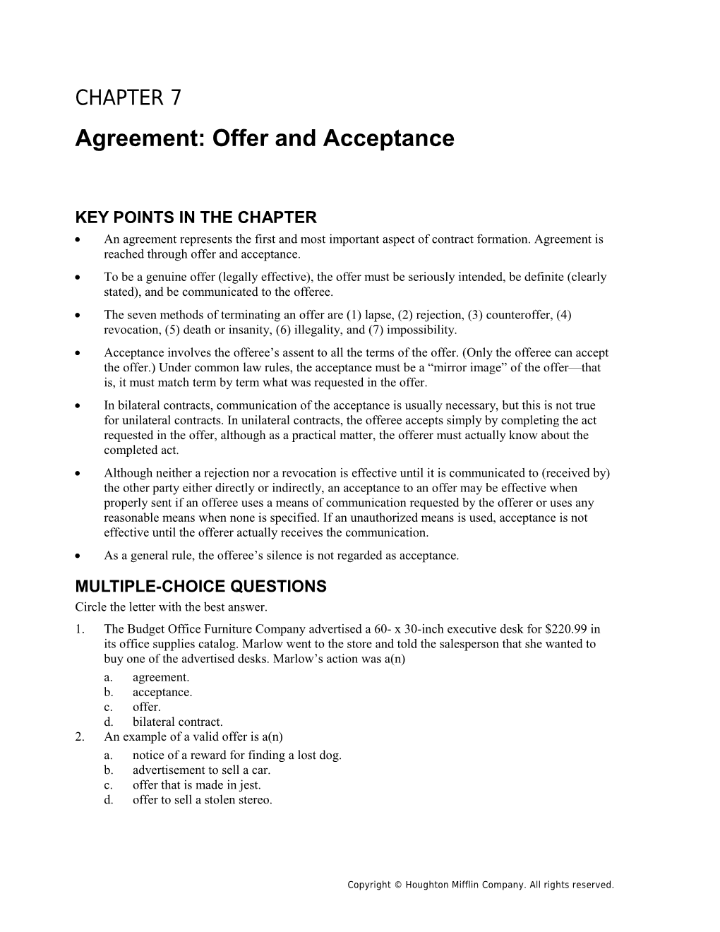Chapter 7: Agreement: Offer and Acceptance 49