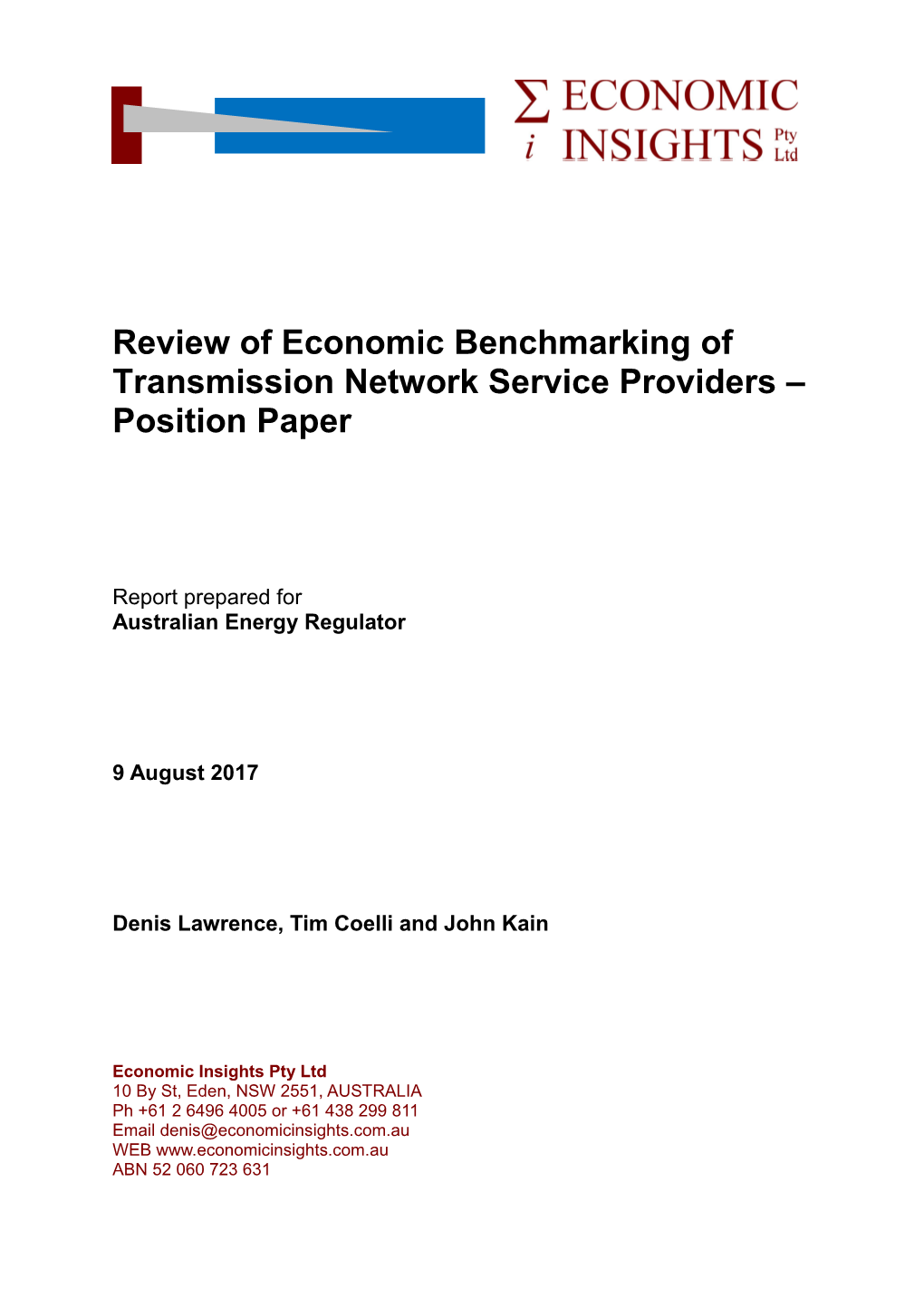 Review of Economic Benchmarking of Transmission Network Service Providers Position Paper